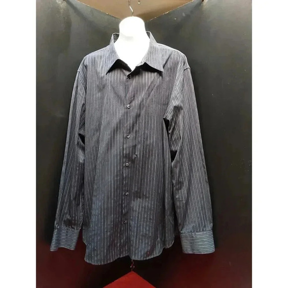 Mens Dress Shirt by Calvin Klein Size Xl  Black with blue & white thin stripes - Picture 1 of 6